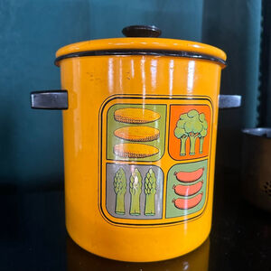 Vintage MCM Enamelware Vegetable Stock Pot Enamel Yellow Corn Asparagus Broccoli